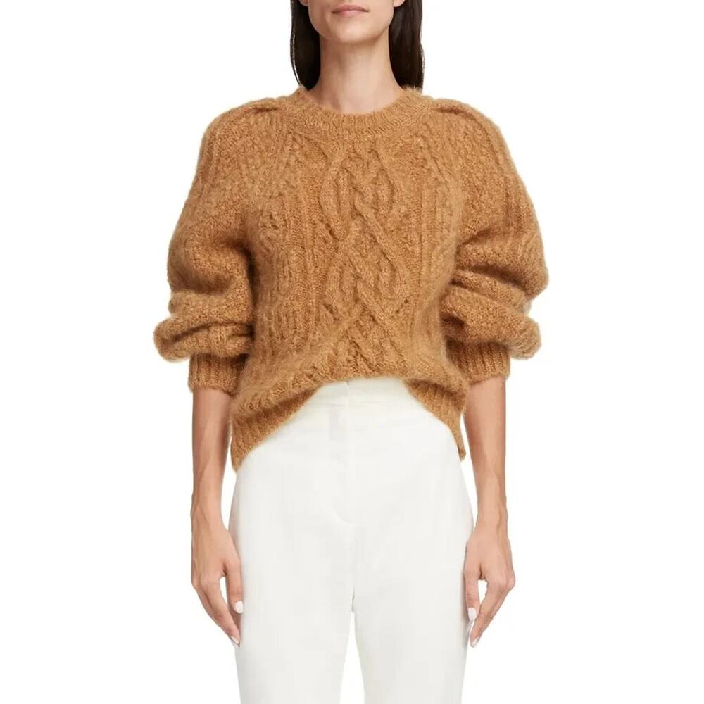 Women's Isabel Marant Esmee Cable Crewneck Sweater in Camel Size 34